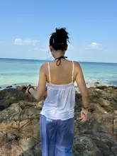 アメリカンビンテージ風 シンプルカジュアル デザイン吊り肩タンクトップ【女性用・夏向け・ルーズフィット】（セットアップ対応）