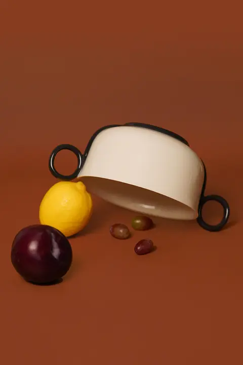 suomu デザインのレトロ風ダブルハンドル陶器碗【フランス風・マルチカラー】
