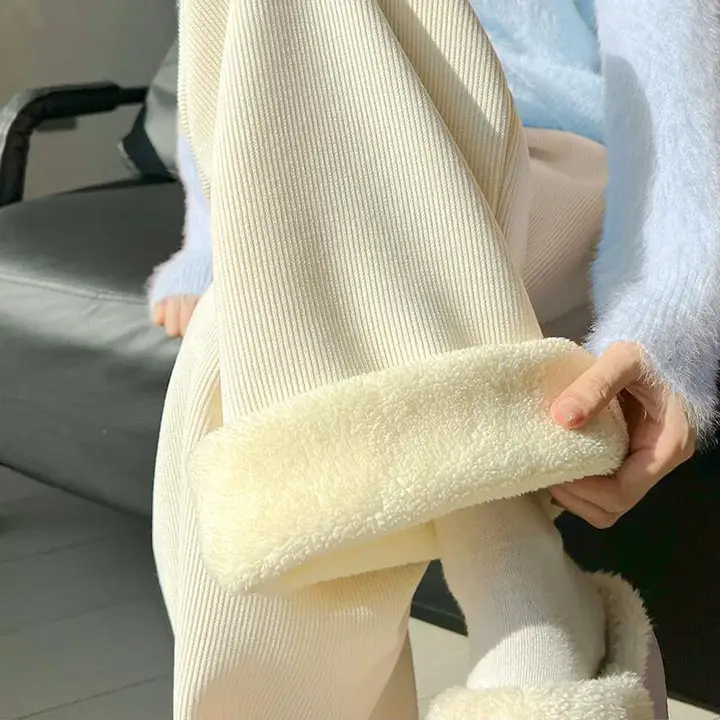 冬用ラムファー素材のコーデュロイワイドパンツ【暖かい・フィット・長丈】（セットアップ対応）