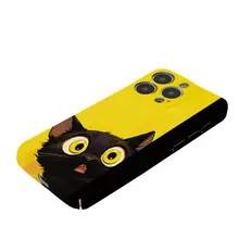 可愛い驚く黒猫デザインの二合一スマホケース【イエローフィルム・iPhoneおよび各種対応】