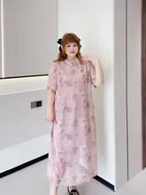 改良型のチーパオ風デザインの花柄ワンピース【夏用・大きいサイズ・半袖】（セットアップ対応）