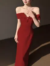 エレガントなワンショルダー結婚式ドレス【ボルドー・新婦用・晩餐会・お祝い服】