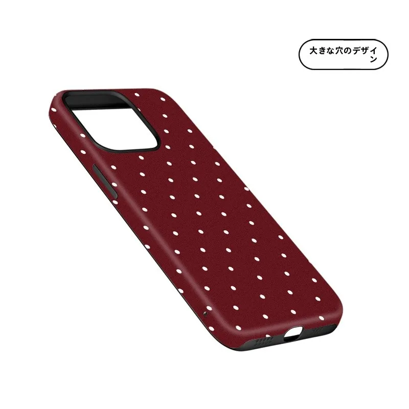 酒紅色ドット柄のiPhone用ケース：レトロデザインと二重構造で実用性と美しさを両立