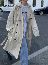 メンズ中長丈トレンチコート【ダブルブレスト・ルーズフィット・春秋用】