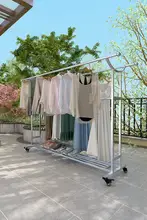 304ステンレス製 折りたたみ式 室外用干し衣装ラック【風防設計・二重バー・バルコニー用】