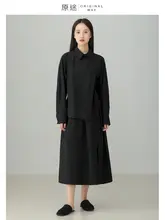 原途 長袖シャツワンピース【2点セット風・春秋用・カジュアル・文芸スタイル】