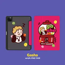 iPadケース iPadカバー 可愛い 猫 カプセルトイ イラスト マグネット式 アクリル ペンホルダー 回転 シンプル