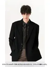 秋用 メンズ ブラックジャケット【ゆったりデザイン・長袖・開襟・サイドスリット】