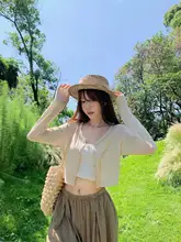リネン混合天竺ニットカーディガン【女性用・短丈・夏季用・リゾートスタイル】