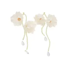 水晶パール花とフリンジのイヤリング＆ネックレス【清新で甘いデザイン・軽やかな印象】（セットアップ対応）