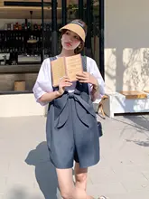 リボン付きサロペットパンツ【カジュアルショートパンツ・Tシャツ・夏用】（セットアップ対応）