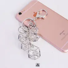クリスタル製キーホルダー【菱形デザイン・金色・水晶装飾】