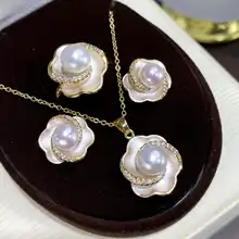清新で甘美な淡水パールのピアス・ペンダント・ネックレス【S925シルバー針・山茶花デ ザイン】【セットアップ対応】