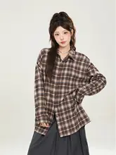 シャツアウター レディース 長袖 ブラウンチェック柄 ヴィンテージ カジュアル UVカット おしゃれ 春夏