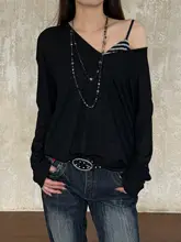 したデザインのブラック長袖Tシャツ【夏用・ゆったりシルエット・UVカット】