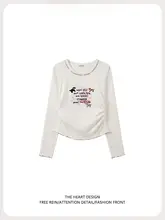 秋季用 レディース 長袖Tシャツ【カートゥーン刺繍・ウエストシェイプ・ショート丈】