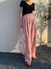 ピンクの高腰ストレートワイドパンツ【スタイル・レディース・夏用】