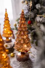 琥珀色ガラスのクリスマスツリー照明デスクトップ装飾【クリスマスフィギュア・雰囲気ライト】