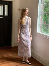 ボヘミアンスタイルのリネンノースリーブワンピース【ストラップ付き・パフスリーブ・花柄】