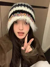 カラフルストライプの毛糸キャップ【冬用・暖かい・厚手】