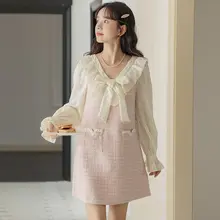 フリル付きVネックピンクワンピース【フランス風・高級感】