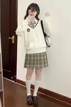 東京歳時記 JKオリジナルVネック長袖セーター【学院風・ワッペン付き】