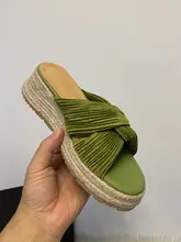 交差ねじりデザインの草編み厚底ヒールサンダル【夏用・外出用・女性用】