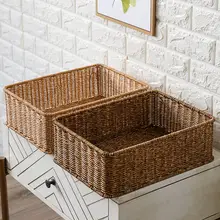 和風ラタン風収納バスケット キャビネット引き出しバスケット ホテルバスルームタオル整理バスケット テレビ台収納ボックス