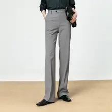 高ウエストストレートパンツ【グレー・ビジネス・通勤用・脚長効果】