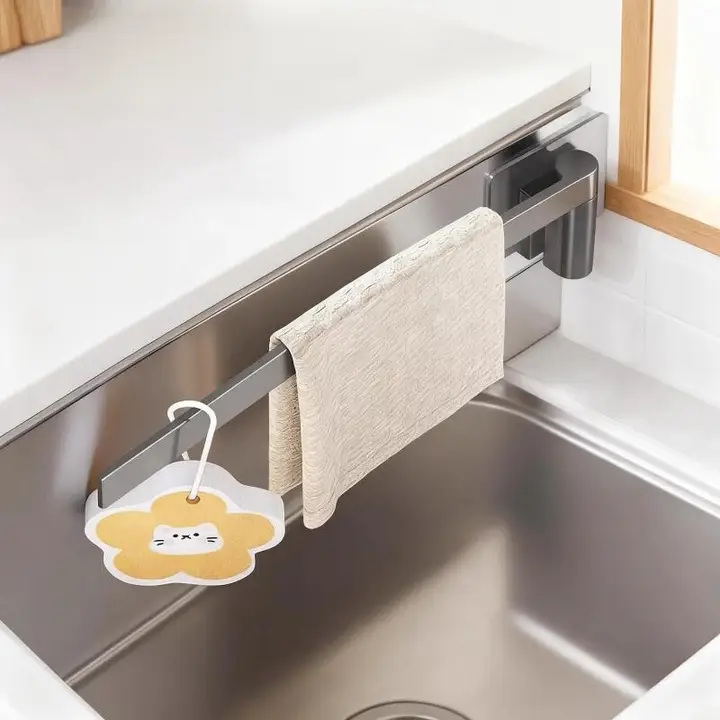 壁掛けタイプの多機能布巾ホルダー【キッチン用・回転式・洗面シンク用】