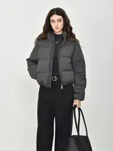 グレー系短丈スタンドカラー ダウンコート【大きなジッパーデザイン・白鹅绒使用】