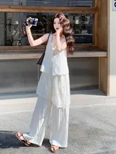 法式おしゃれな洋服【フレンチスタイ ル・スクエアネック・ベスト・ワイドパンツ・トップスとボトムス】（セットアップ対応）
