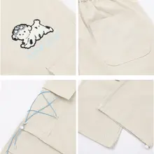 刺繍入り小犬デザインのドローストリングパンツ【五角星パターン・ゆったりシルエット・プリーツデザイン】