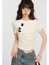 ネコ 短袖 Tシャツ 女性 夏 修身 半袖 白色