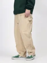 ヴィンテージ風 休暇用パンツ【ウォッシュ加工・ゆったりストレート・ダブルニーパッチ付き】（セットアップ対応）