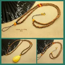 天然鶏羽木製ネックレスペンダント【ロープ付き・玉器と蜜蝋使用・長いストラップ】