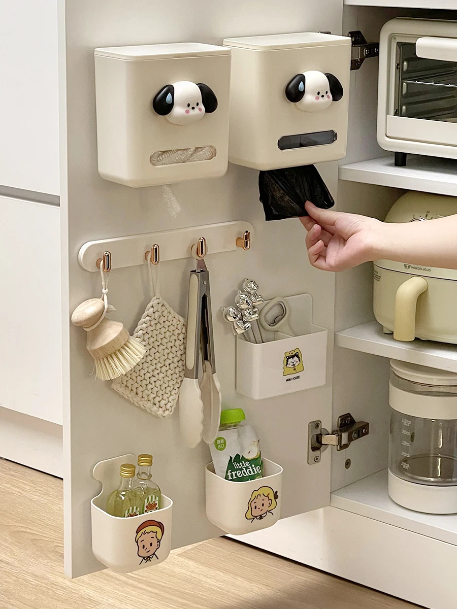キッチン用収納ボックス：壁掛け式で調理器具やラップを効率的に収納