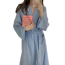 可愛いチェック柄のフレンチスタイルローブ【中長丈・春秋用・和風】（セットアップ対応）