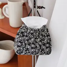 布製ティッシュボックス兼化粧ポーチ【刺繍デザイン・コットンリネン・フランス風】