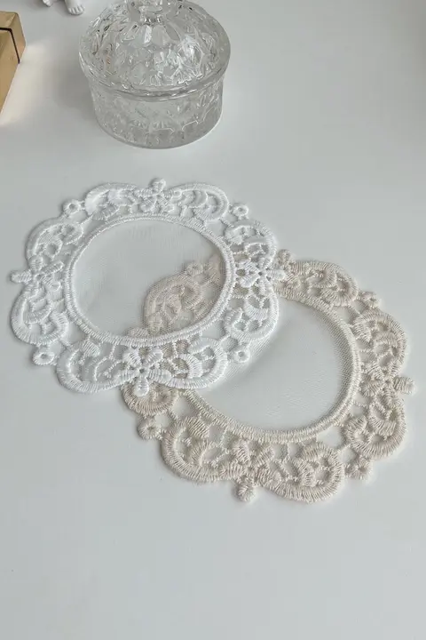レトロ風 フランススタイル レース円形コースター【刺繍・白・防滑】