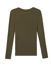 モダンデザインの緑色フィットTシャツ【長袖・ラウンドネック・カジュアルスタイル】