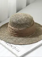 文芸的なデザインの大きな帽子【夏用・海草素材・ブリム付き】