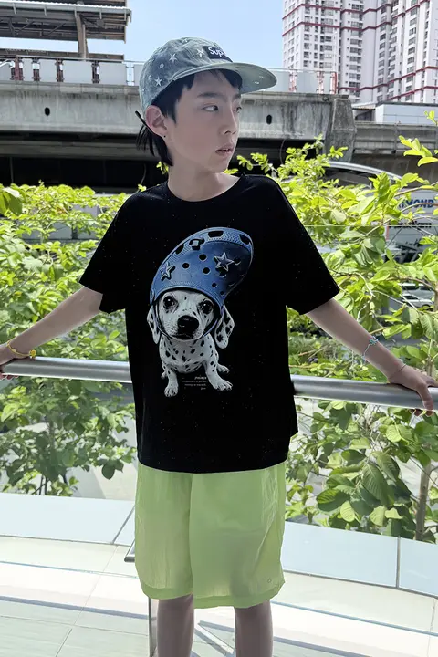 半袖Tシャツ キッズ ボーイズ ガールズ ライオセル ひんやり ラメ入り 3D犬柄 ペアコーデ 夏