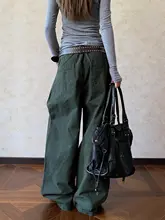 おしゃれなデザインのワイドレッグ工装パンツ【ストリートスタイル・皺加工・ボタン付き】（セットアップ対応）