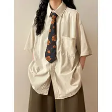 夏用アメリカンレトロ学園風カジュアルTシャツ【ゆったりデザイン・ショートスリーブ】