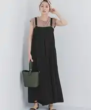 夏用ルーズフィットサスペンダーパンツ【ハイウエスト・ワイドレッグ・カジュアル】（セットアップ対応）