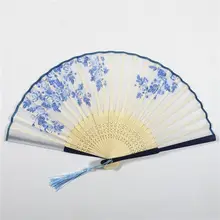 孔府風花鳥デザインの折りたたみ扇子【子供用・竹製・布面】