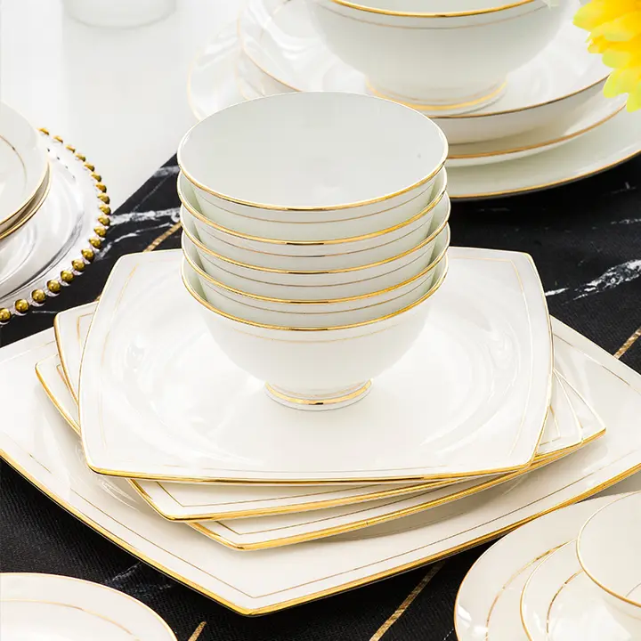 景徳鎮製骨瓷 食器セット【シンプルデザイン・ボウル・箸付き・家庭用】