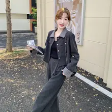 春秋用 高級感ある女性用コーディネート【軽熟な雰囲気・通勤・・ワイドパンツ】（セットアップ対応）