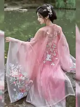 漢服 十二花神デザインの刺繍入りチュニックスタイル ドレス【春夏用・軽やかさ・豪華な刺繍】（セットアップ対応）
